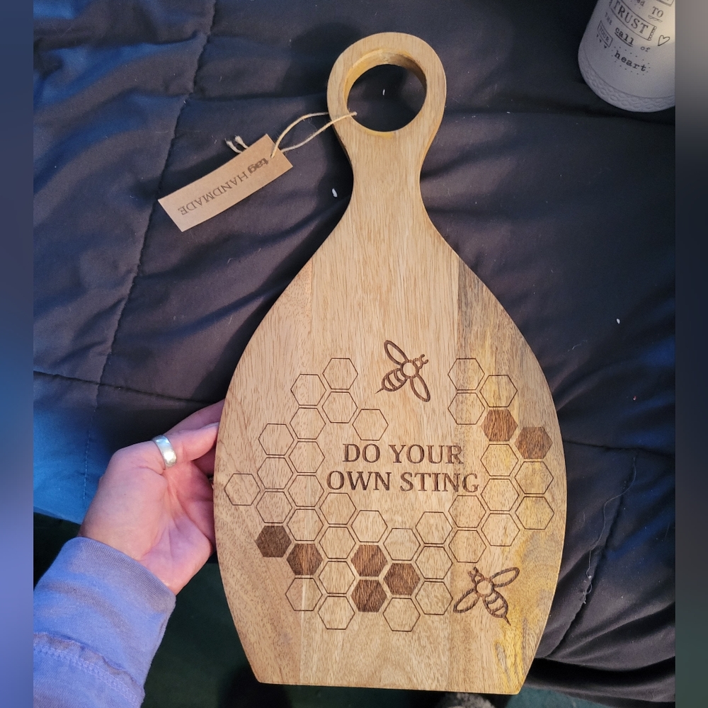 Tag Handmade Bee cutting board made out of mango wood-brown